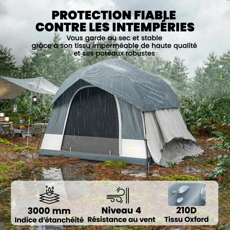 Outsunny Tente de Camping Facile à Monter 2-4 Personnes avec 3 Portes, Imperméable, Compatible avec SUV, Bleu Foncé