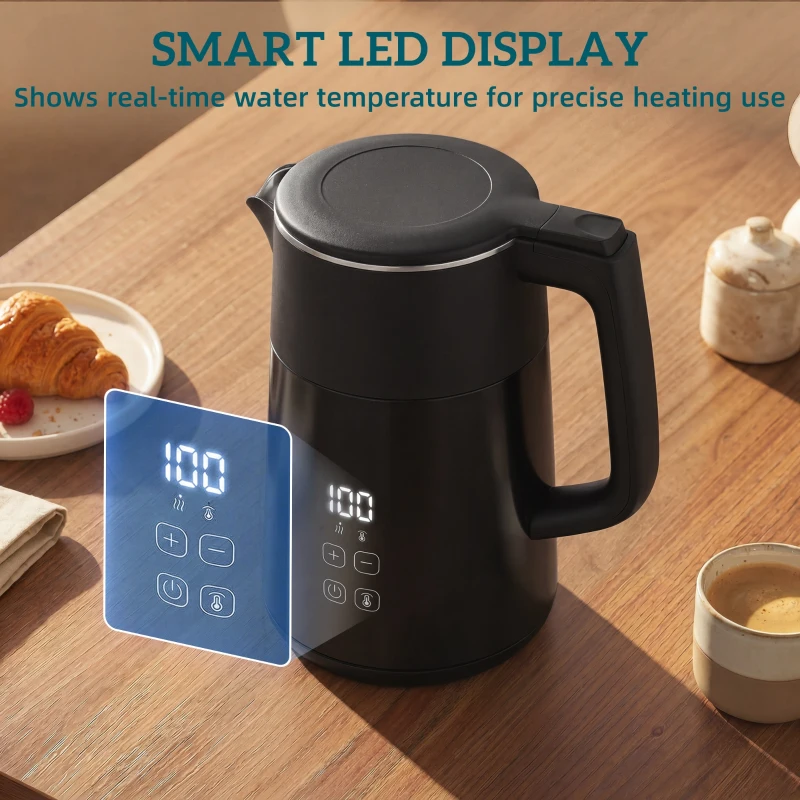 HOMCOM Chaleira Elétrica, 1,7L, Rápida, 3000W, com Display LED, Função Manter Quente, Proteção contra Funcionamento a Seco, sem PTFE