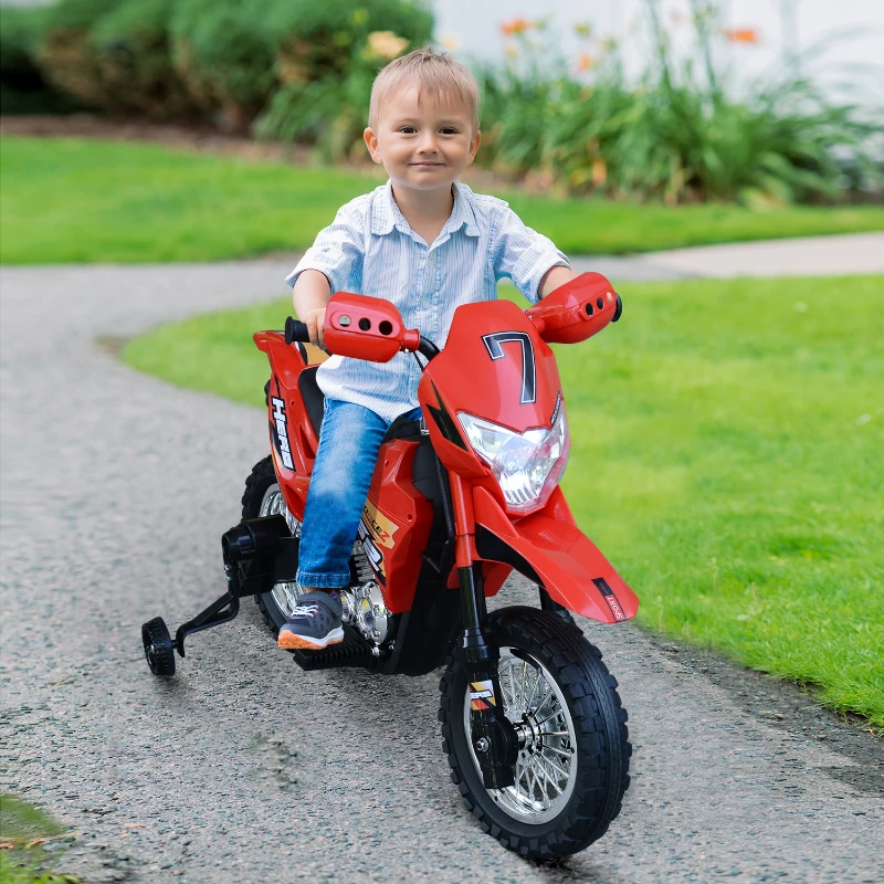 HOMCOM Motocross électrique 35 W Enfant 3 à 6 Ans dim. 109L x 52,5l x 70,5H cm roulettes Amovibles Rouge