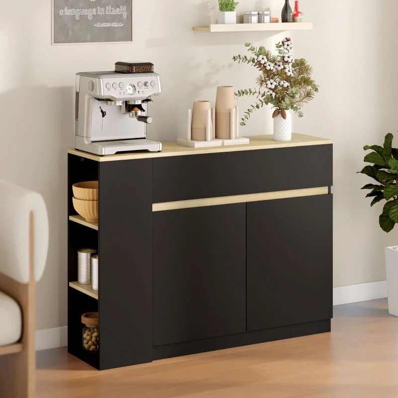 HOMCOM Buffet meuble de rangement avec 2 tiroirs 3 étagères ouvertes et placard 2 portes 110 x 29,5 x 82 cm noir