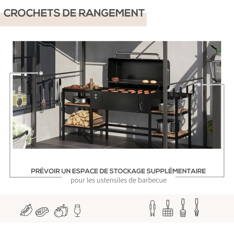 Outsunny Abri pour Barbecue, Tonnelle de Jardin 215 x 150 x 220 cm en Métal avec Crochets pour Terrasse, Jardin, Cour, Beige