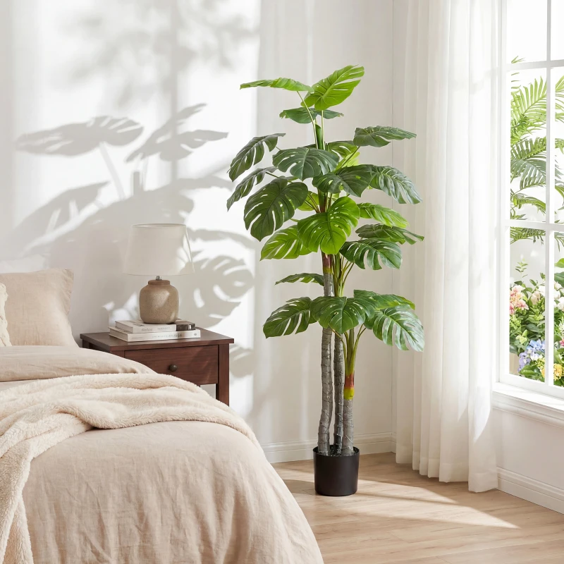 HOMCOM Arbre Artificiel Plante Artificielle Monstera H.1,5 m Tronc Branches Lichen Feuilles de Tortue Grand réalisme Pot Inclus