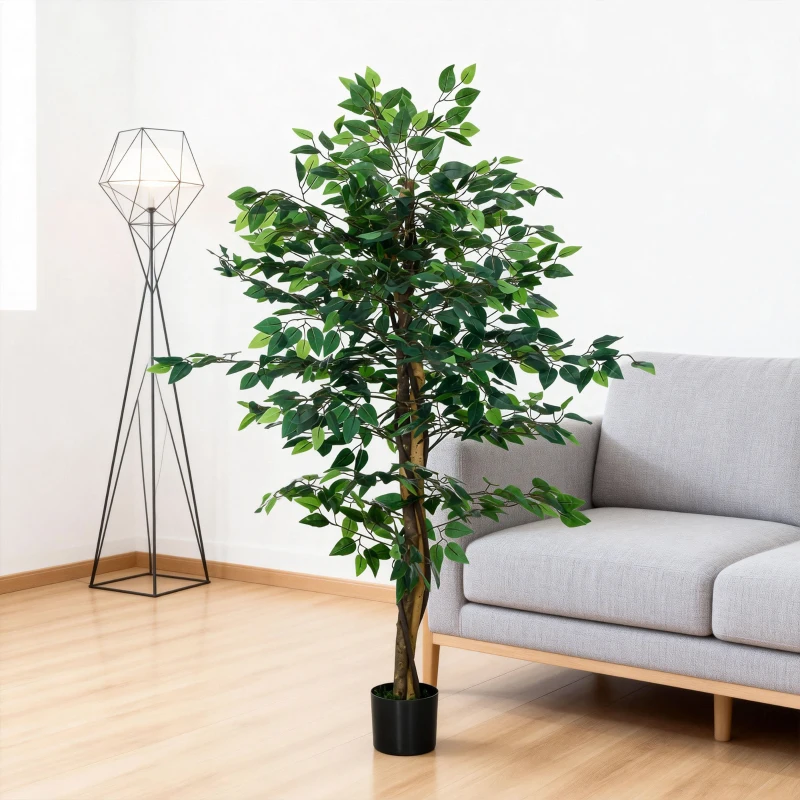 HOMCOM Plante artificielle ficus hauteur 1,50 m tronc branches liane lichen feuilles grand réalisme pot inclus vert