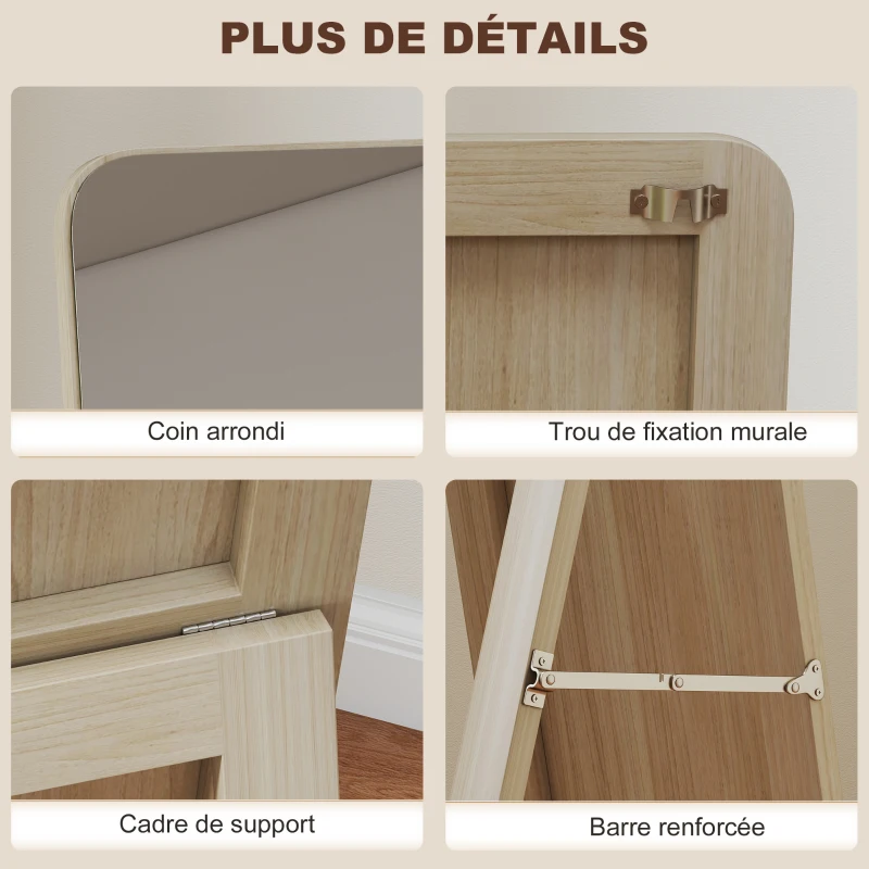 HOMCOM Miroir sur Pied et Mural rectangulaire dim. 37L x 43l x 156H cm bois naturel