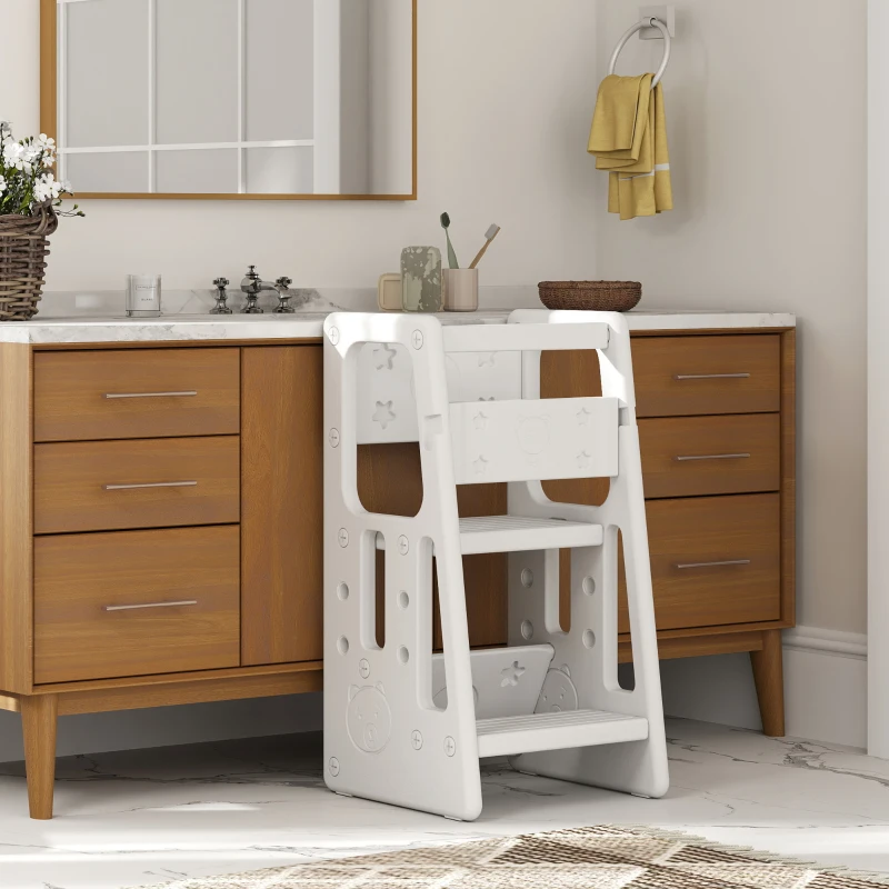 HOMCOM Tour d'apprentissage Tour d'observation Montessori pour Enfants de 18 Mois à 5 Ans Hauteur réglable sur 3 Niveaux en HDPE Charge max. 65 kg 47 x 47 x 90 cm blanc