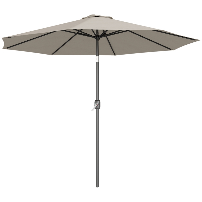 Outsunny Parasol de jardin extérieur Parasol droit inclinable Ø 3 m en métal Rond Polyester 180g/m² manivelle inclinable Gris Clair