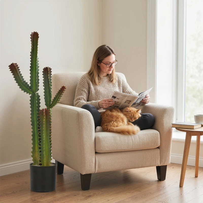 HOMCOM Plante artificielle intérieure 111 cm, arbre artificiel cactus en pot, pour maison, bureau, salon, chambre, vert