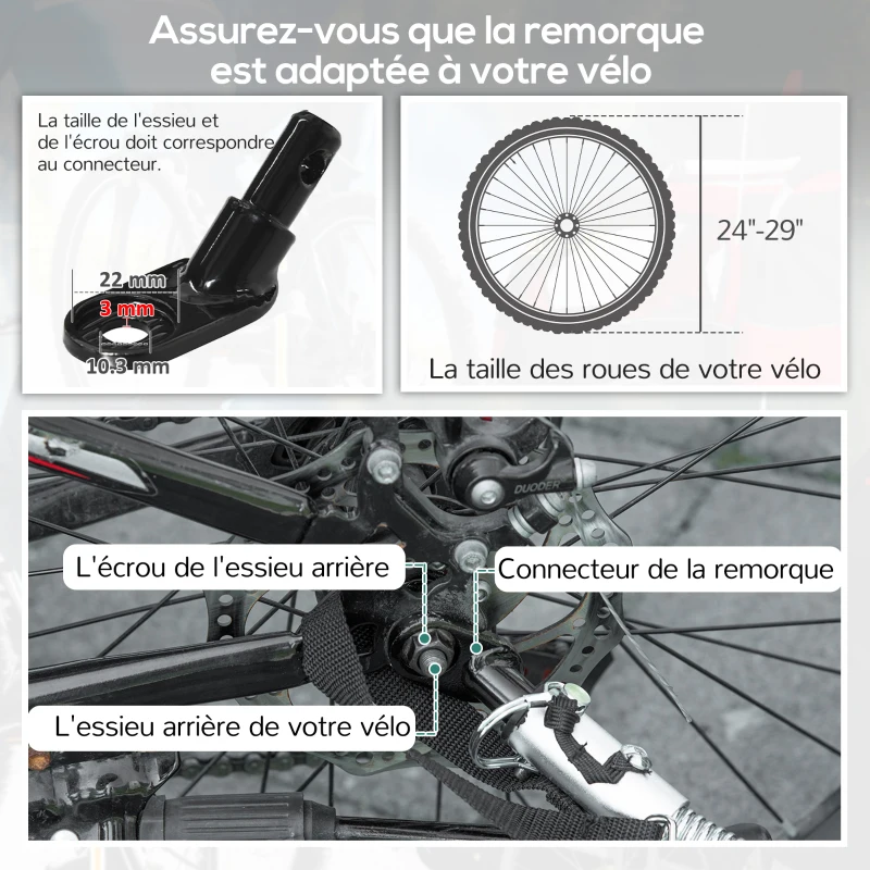 HOMCOM Remorque velo enfant 2 en 1 poussette vélo bébé 2 places avec ceinture de sécurité 5 points, réflecteurs, drapeau, rouge