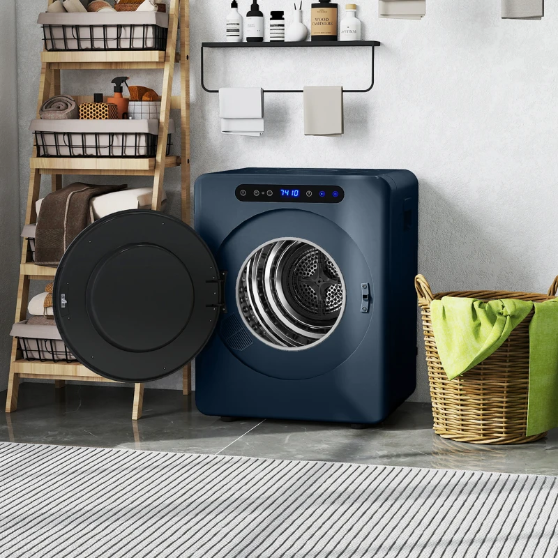 HOMCOM 5kg Ablufttrockner, 1000W Kompakter freistehender Frontlader-Wäschetrockner mit Edelstahltrommel, Timer, Blau