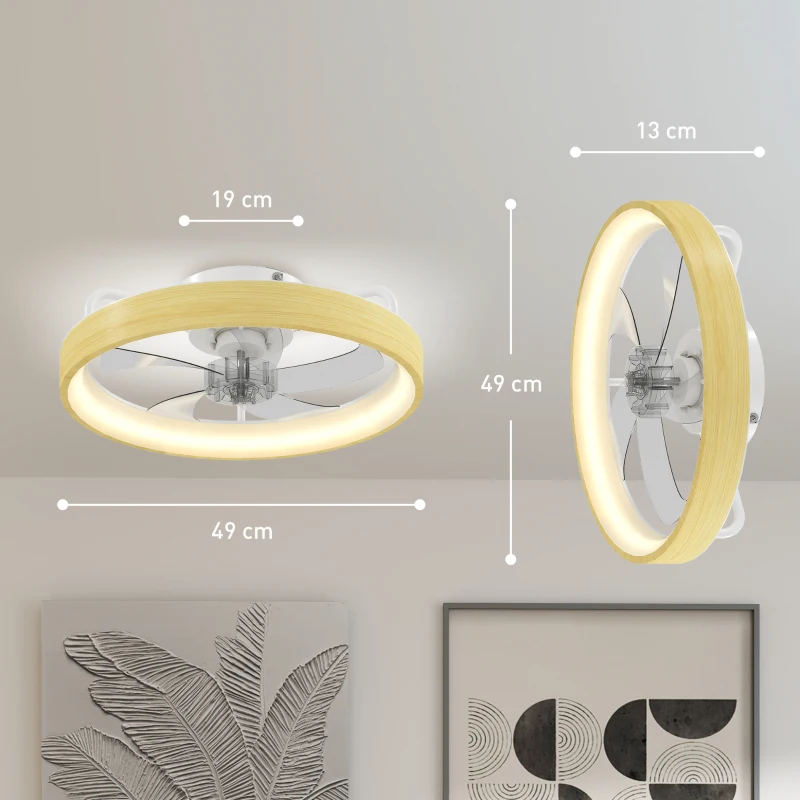 HOMCOM Ventilator de tavan cu lumină LED plafonier ventilator Ø49cm 7 pale 6 viteze luminozitate reglabilă mod vară-iarnă