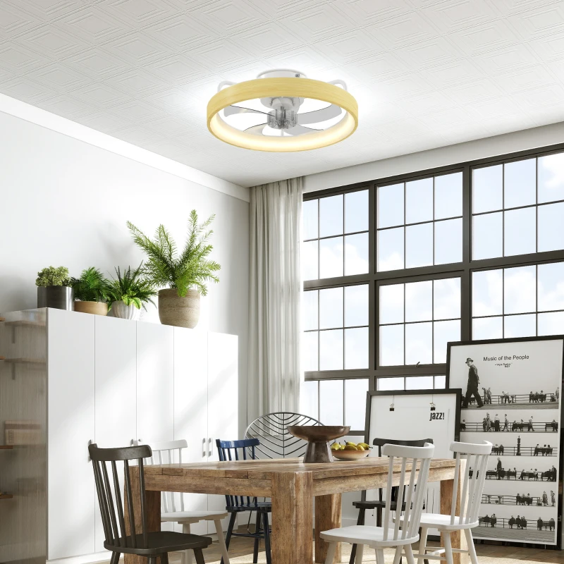 HOMCOM Ventilator de tavan cu lumină LED plafonier ventilator Ø49cm 7 pale 6 viteze luminozitate reglabilă mod vară-iarnă