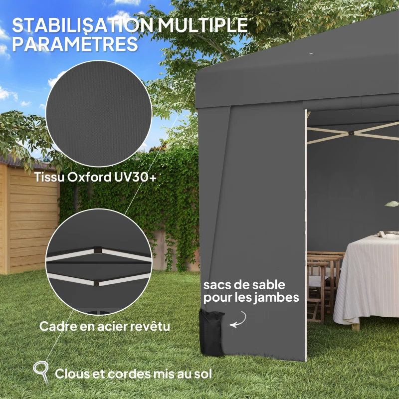 Outsunny Tonnelle de jardin pliante 3 x 3 x 2,75 m anti-UV 30 + avec fenêtres + parois latérales + sac de transport gris foncé