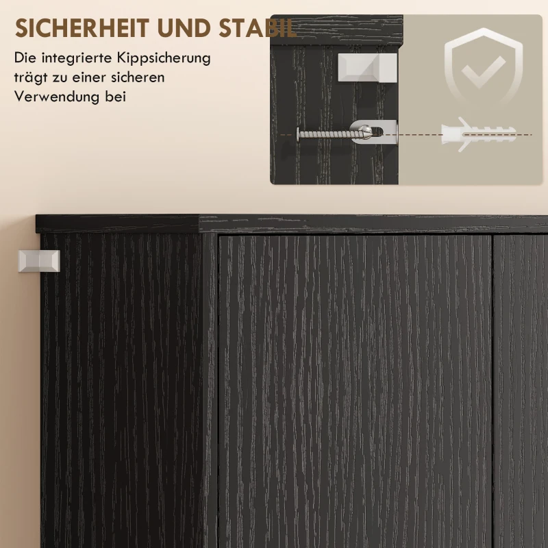 HOMCOM Buffet-Küchenschrank mit Arbeitsplatte, 6 Türen, hoher Stauraumschrank mit Regalen, Schwarz