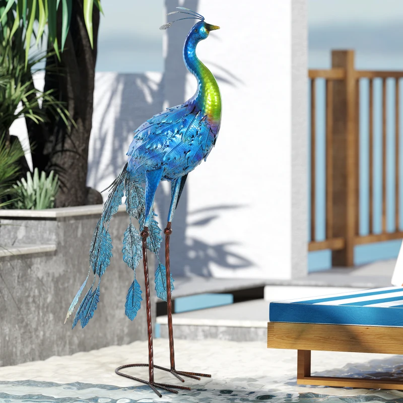 Outsunny Statue de paon de jardin décoration jardin extérieure en métal résister aux éléments 40 x 43 x 83 cm multicolore