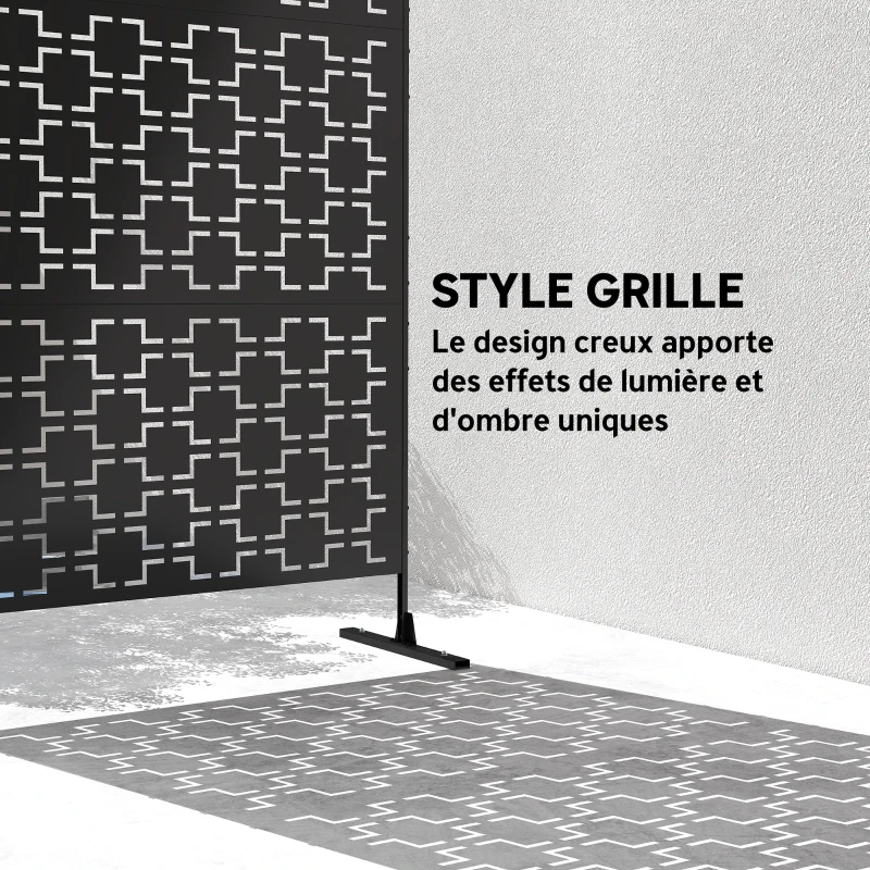 Outsunny Panneau brise vue décoratif paravent extérieur à motif géométrique ajouré en métal - 122 x 45 x 198 cm, noir