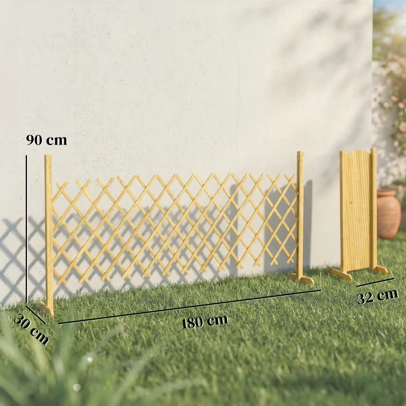 Outsunny Ausziehbare Fichtenholz-Barriere 180 cm, stabile Basis, für Innen Außen Balkon Garten, 180x30x90cm, Natur