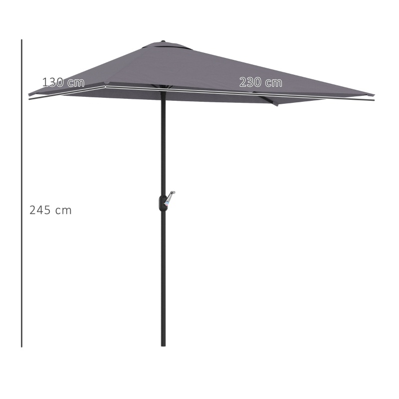Outsunny Demi-parasol Ø 230 cm Parasol de balcon terrasse avec manivelle Protection solaire UV Polyester, gris