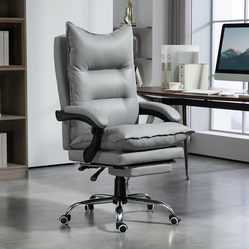 Vinsetto Fauteuil de bureau ergonomique chaise de bureau repose-pied dossier inclinable polyuréthane 66 x 72 x 122-130 cm gris clair