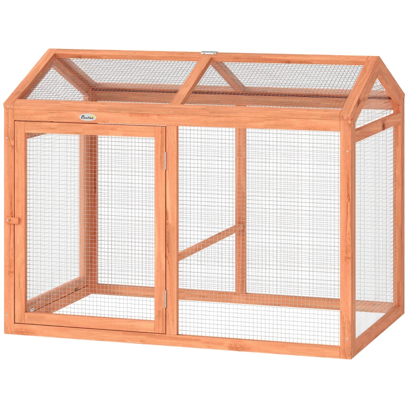 PawHut Gallinero Recinto exterior con barra para posarse y doble puerta, de madera y metal, para 2 gallinas, 104 x 70,5 x 84 cm Naranja