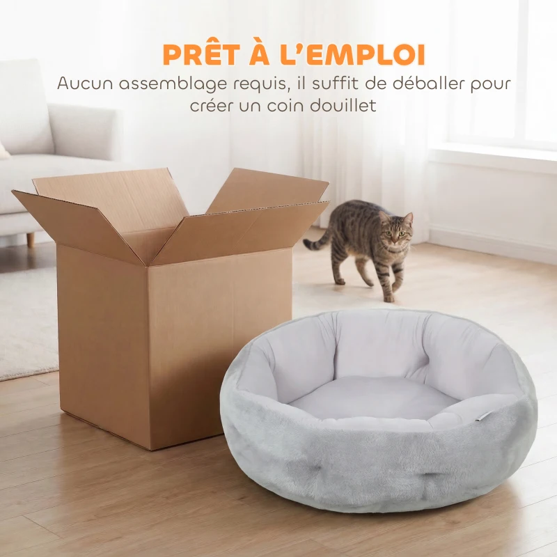 PawHut Lit pour chat réversible, lit pour chats d'intérieur et petits chiens, lit rond avec rebord de soutien, gris clair