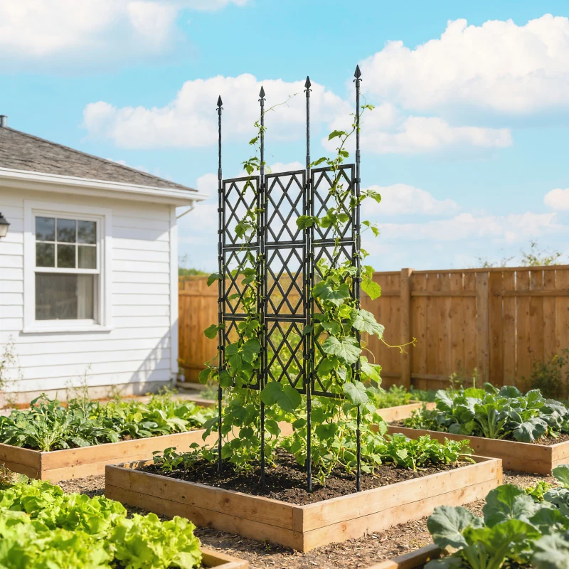 Outsunny Support pour plantes grimpantes pliable à motif losange, treillis de jardin en métal, 85 x 197 cm, noir