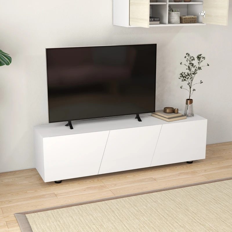 HOMCOM Meuble TV jusqu'à 70 pouces 1 porte battante avec compartiments - 160 x 39 x 45 cm - blanc laqué