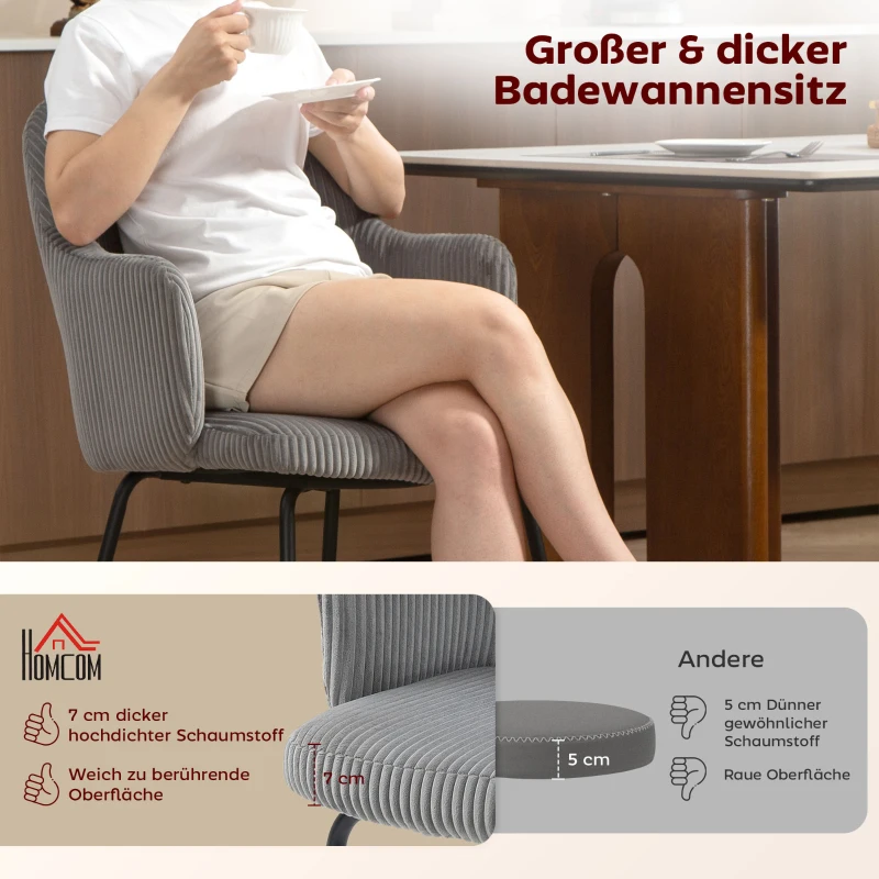 HOMCOM Esszimmerstuhl, Cordbezug, Schalenform, Metallbeine, Fußpolster, Grau