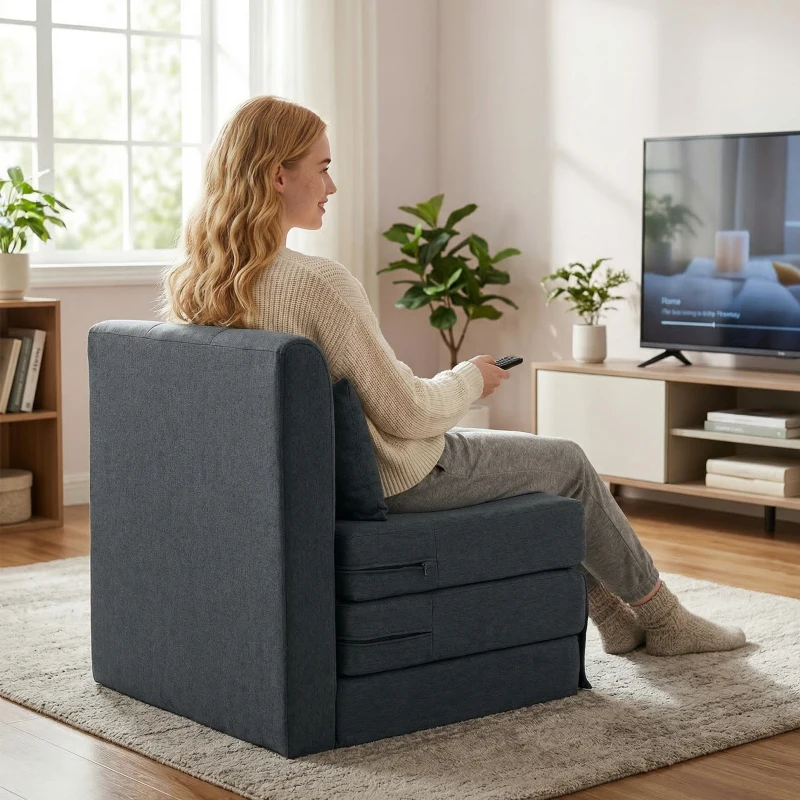 HOMCOM Poltrona letto 2 in 1 pieghevole effetto lino, Grigio scuro