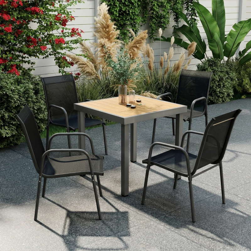Outsunny Set 4 Sedie Impilabili e Traspiranti con Braccioli e Schienale Alto, in Metallo e Poliestere, 51L x 69P x 87A cm, Nero
