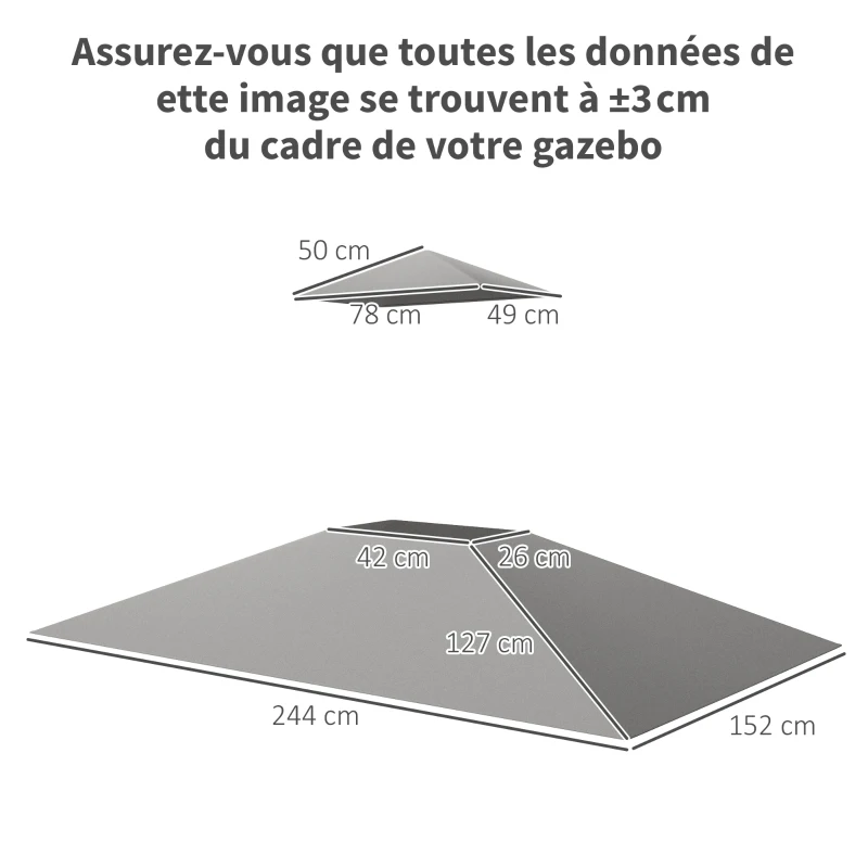 Outsunny Toit de rechange pour tonnelle de barbecue 2,4 x 1,5 m auvent de remplacement pour abri barbecue 2 niveaux gris clair