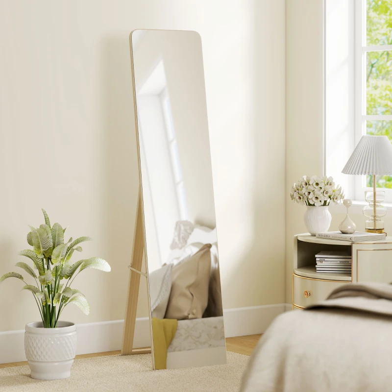 HOMCOM Miroir sur Pied et Mural rectangulaire dim. 37L x 43l x 156H cm bois naturel