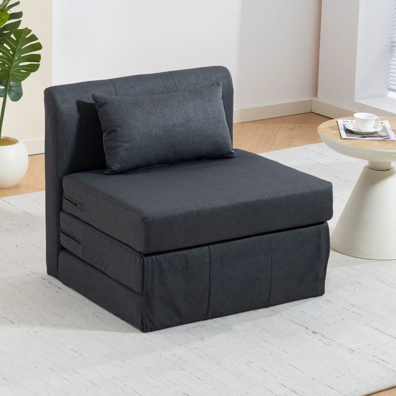 HOMCOM Poltrona letto 2 in 1 pieghevole effetto lino, Grigio scuro