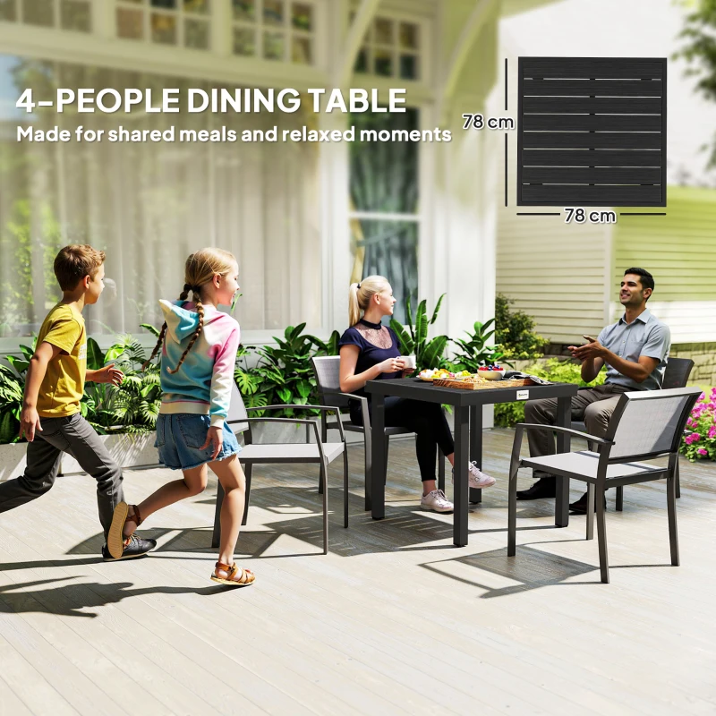 Outsunny Table à manger de jardin pour 4 personnes, en aluminium, 78 x 78 x 74 cm, noir