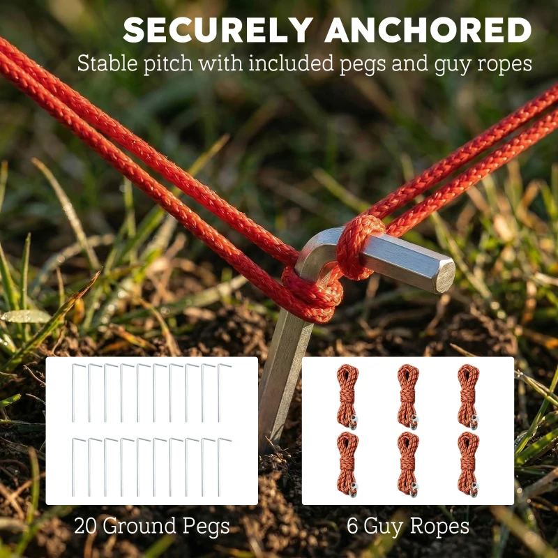 Outsunny Barraca túnel 4 pessoas, barraca familiar com cabine de dormir, alpendre, divisória removível, janelas, lona de chão, altura para ficar em pé