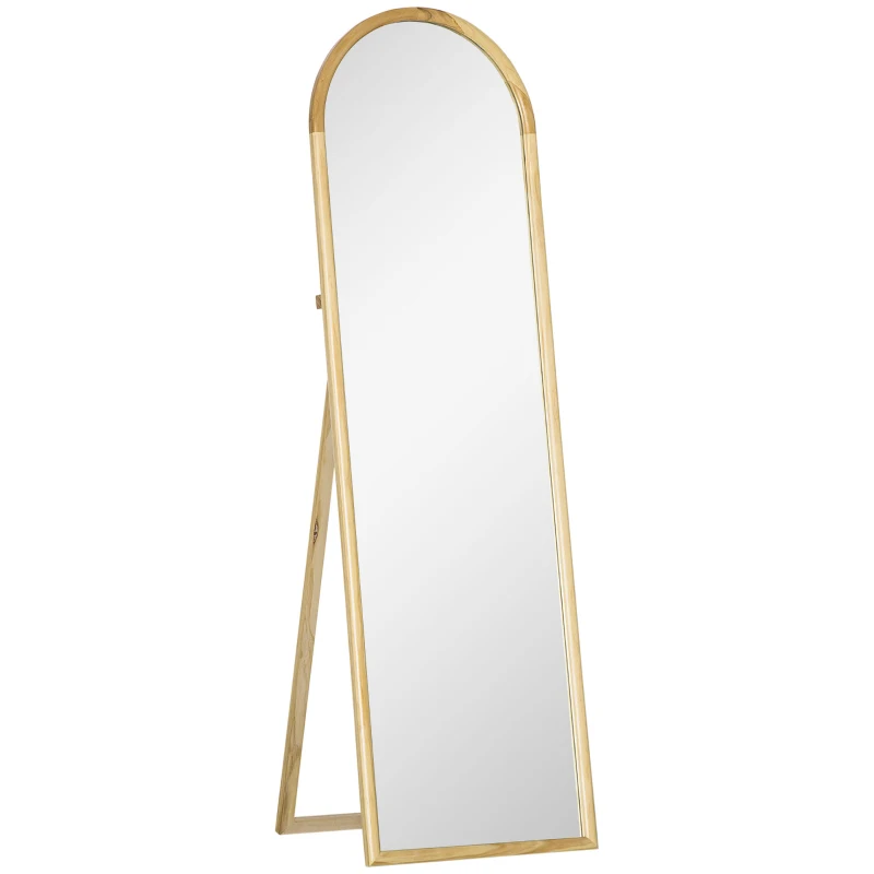 HOMCOM Miroir sur pied miroir de sol en bois rectangulaire arrondi avec support style scandinave dim. 148L x 41l cm
