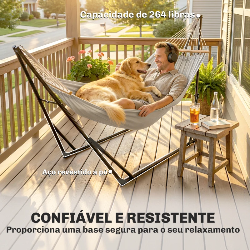 Outsunny Suporte para Cama Rede Dobrável Comprimento 290 cm Comprimento Ajustável Material Aço com Bolsa de Transporte Preto