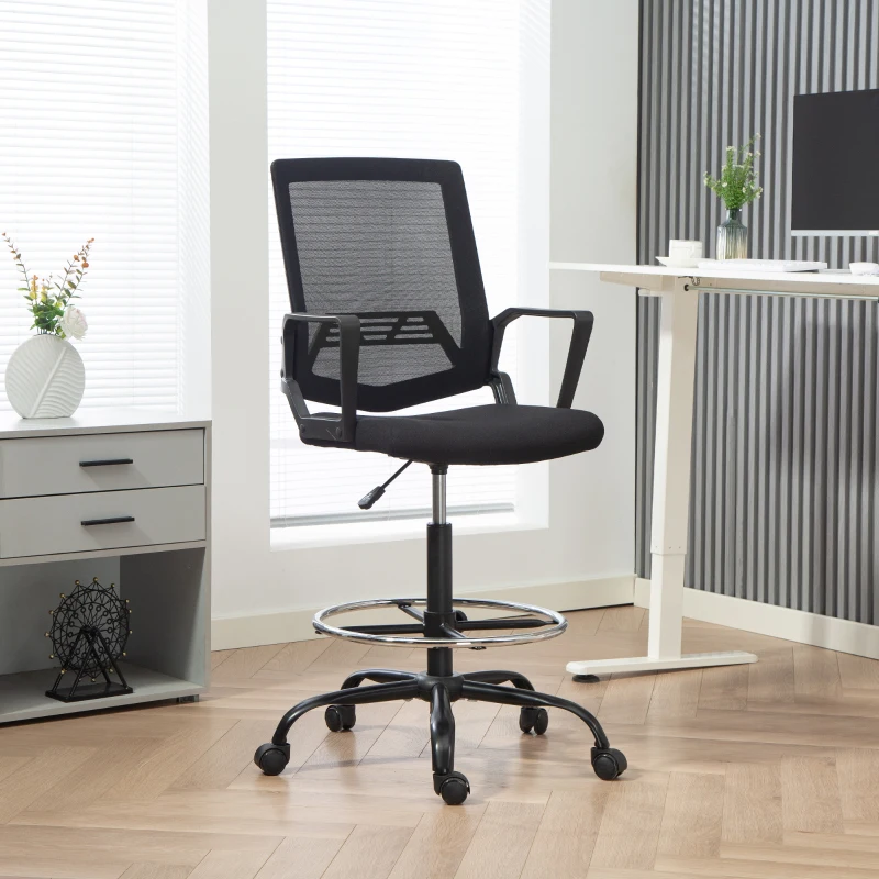 HOMCOM Fauteuil de bureau, chaise bureau ergonomique avec hauteur et repose-pieds réglables, 66,5 x 70,5 x 118-139,5 cm, noir