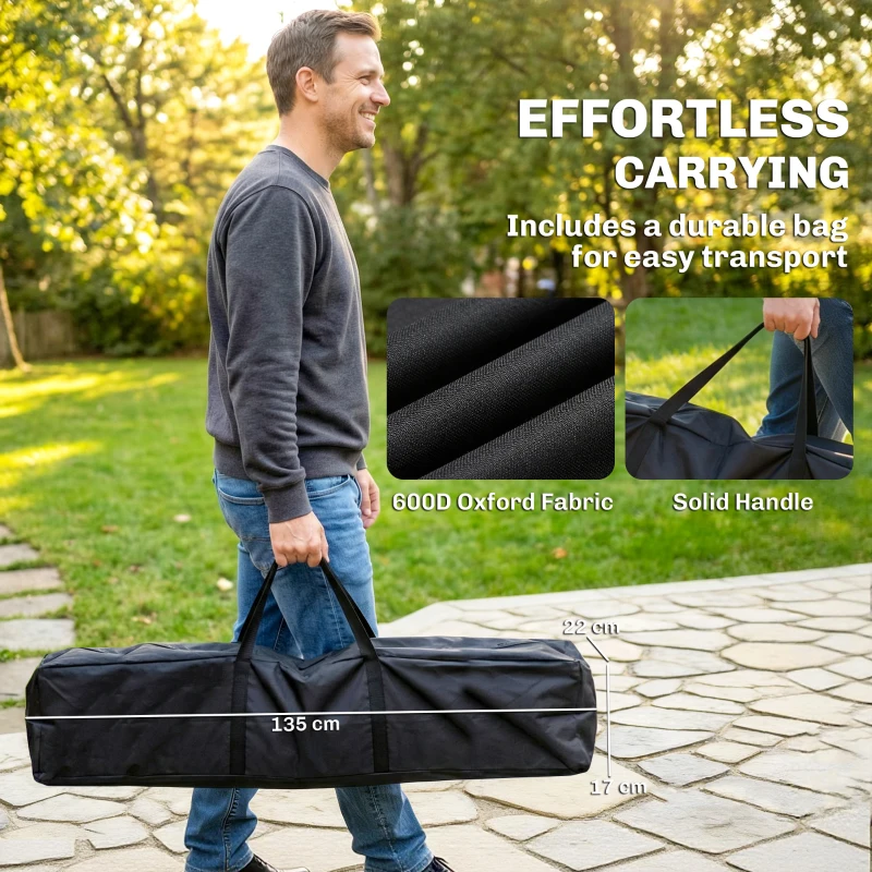 Outsunny Stelaż do hamaka, regulowany, składany, przenośny stojak z torbą, 290x78x100 cm, czarny