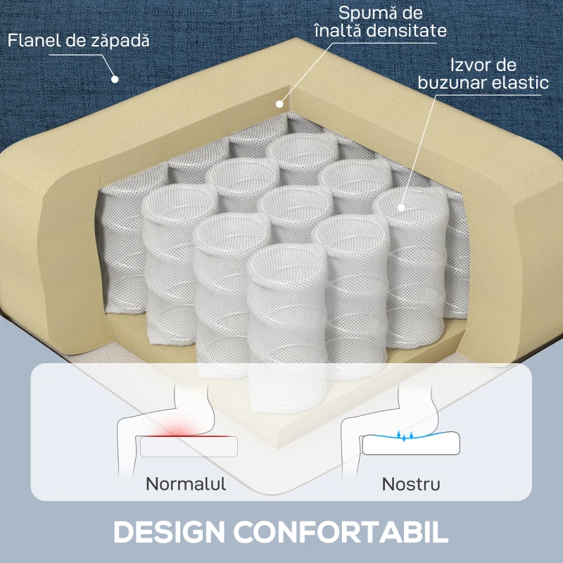 HOMCOM Fotoliu pentru Living în Stil Francez cu Șezut Confortabil și Perne, Catifea, 74x86x102 cm, Albastru