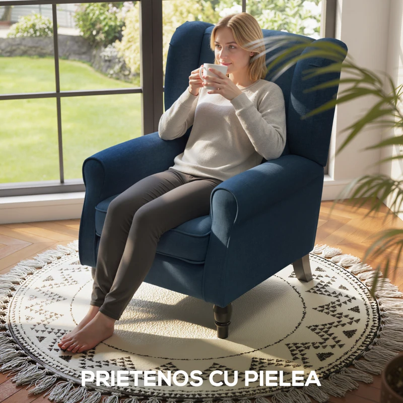 HOMCOM Fotoliu pentru Living în Stil Francez cu Șezut Confortabil și Perne, Catifea, 74x86x102 cm, Albastru