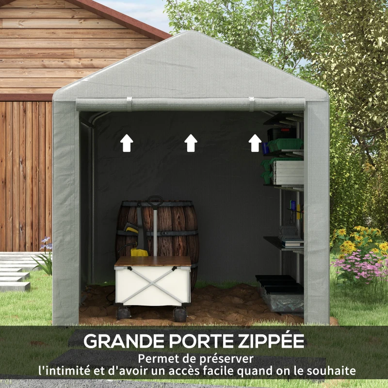 Outsunny Abri de jardin tente de stockage imperméable abri moto porte enroulable fermeture éclair, 160 x 218 x 172 cm, gris clair
