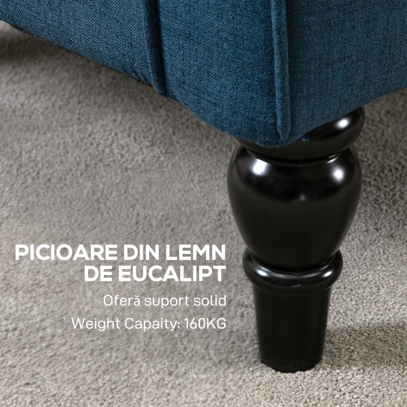 HOMCOM Fotoliu pentru Living în Stil Francez cu Șezut Confortabil și Perne, Catifea, 74x86x102 cm, Albastru