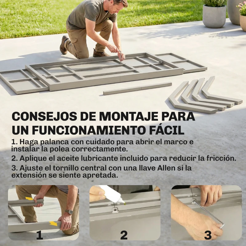 Outsunny Mesa de Comedor Exterior Extensible 154/214 cm para 8-10 Personas de Aluminio Acero con Tapa Imitación Madera Gris