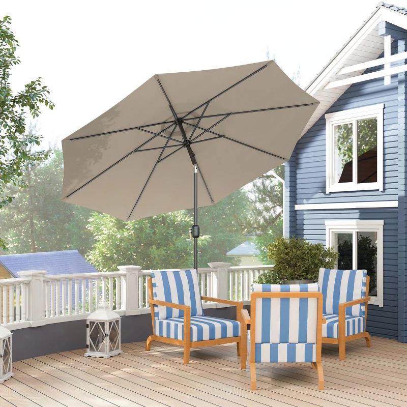 Outsunny Parasol de jardin extérieur Parasol droit inclinable Ø 3 m en métal Rond Polyester 180g/m² manivelle inclinable Gris Clair