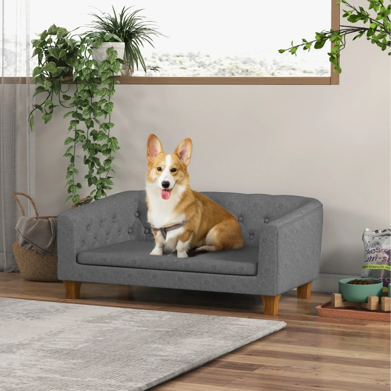 PawHut Canapé pour chien de petite et moyenne taille avec coussin doux amovible installation simple 96 x 60 x 42 cm gris