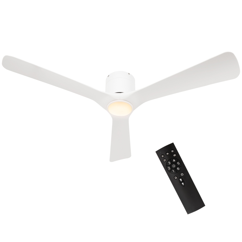HOMCOM Ventilateur de plafond réversible avec lumière LED 6 vitesses silencieux télécommande diamètre 132 cm blanc