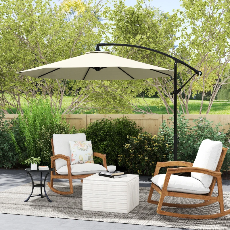 Outsunny Parasol déporté octogonal rabattable diamètre 3 m parasol de jardin avec pied en croix crème
