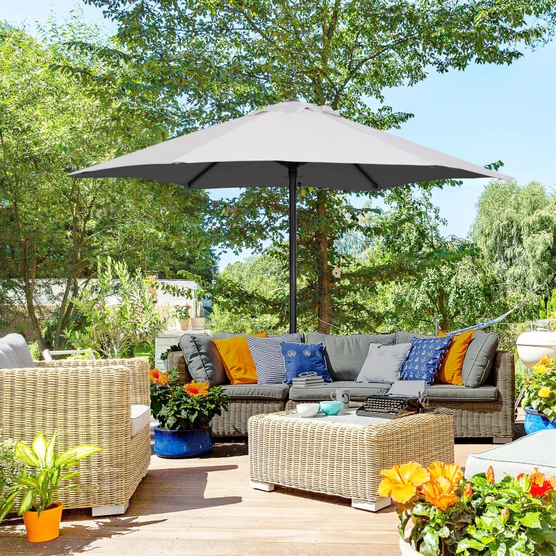 Outsunny Parasol droit ronde parasol de jardin Ø 2 m mât en aluminium 6 baleines métal et toile gris clair