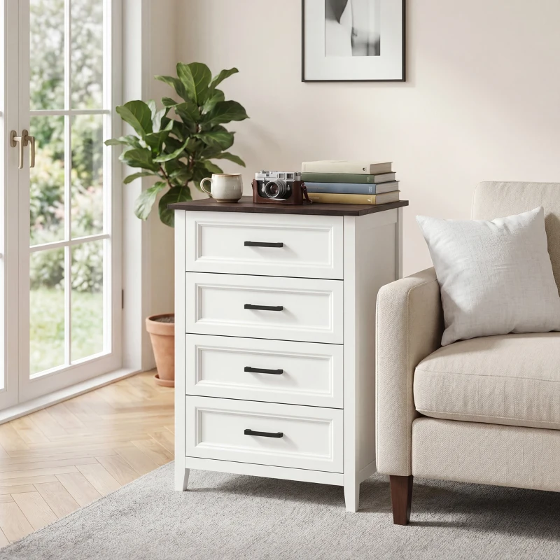 HOMCOM Commode chambre étroite et haute avec plateau effet bois, commode pour petits espaces, 60x35x87 cm, blanc