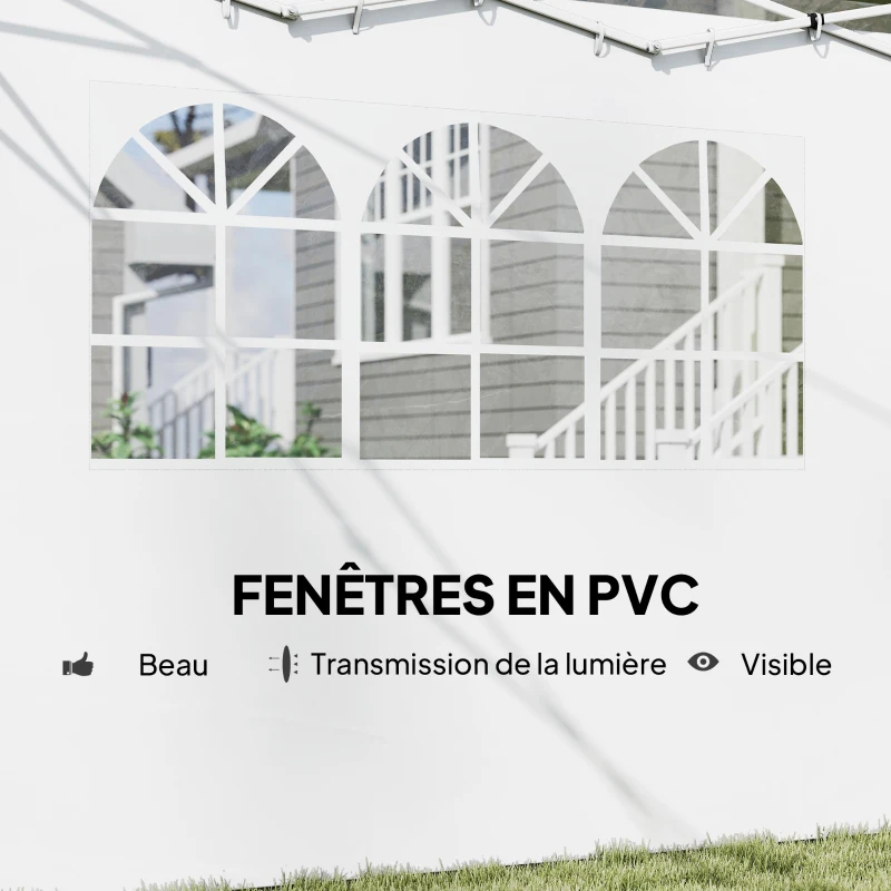 Outsunny Parois latérales pour tonnelle 3 x 3 m panneaux pour pavillon avec fenêtre lot de 2 tissu Oxford blanc